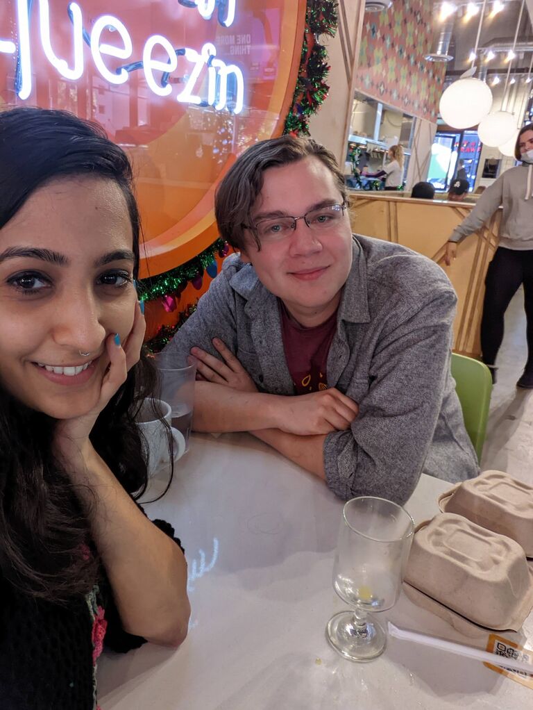 Brunch on Nivedita's birthday. Nive was disappointed she didnt get more from Kevin even though she said 'No surprises!'.