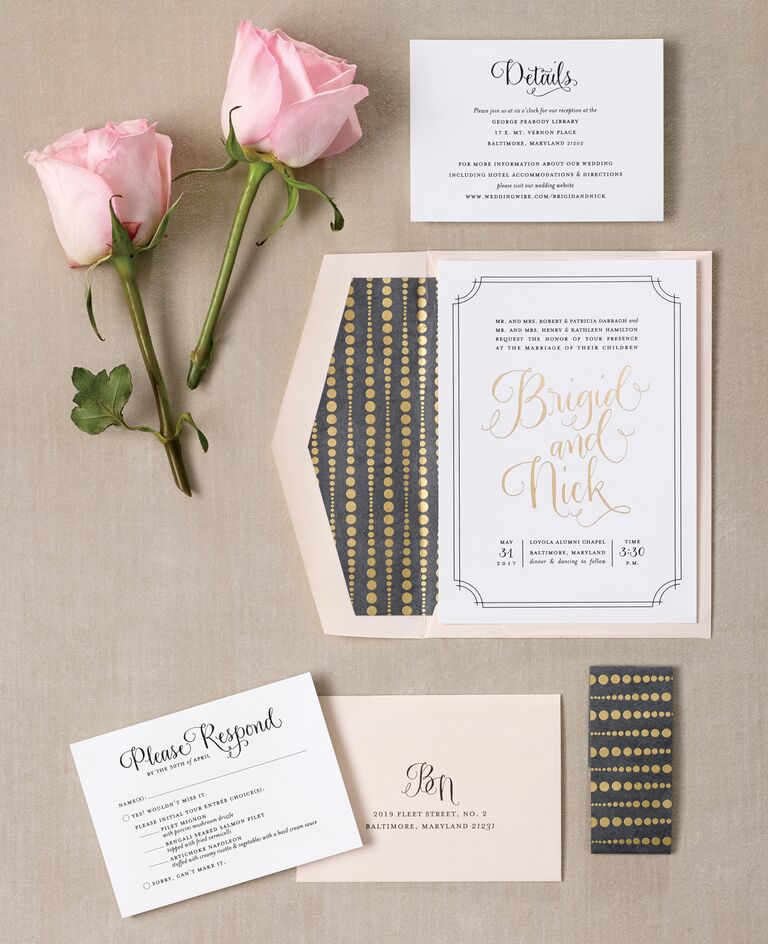 Classic gold foil wedding invitations  