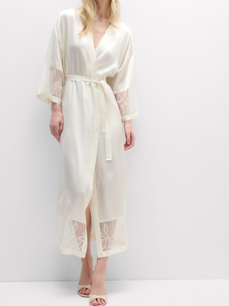 Intimissimi bridal robe with sheer floral accents