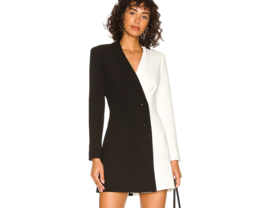 Two tone black and white long sleeve blazer dress