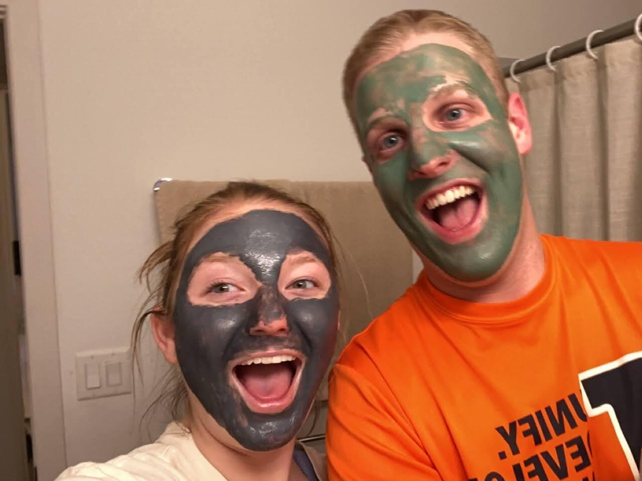 Spa date at Gracie's apartment. Josh's mask started staining his face green...