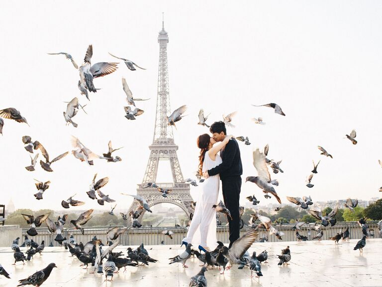 Eiffel Tower engagement photo shoot in Paris, France