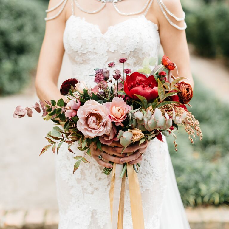 Wedding bouquet in jewel tones for a winter wedding