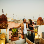 Couple enjoying one year anniversary trip in Marrakech, Morocco