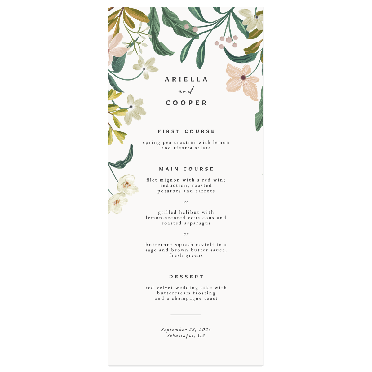 A Menu from the Vintage Garden Collection