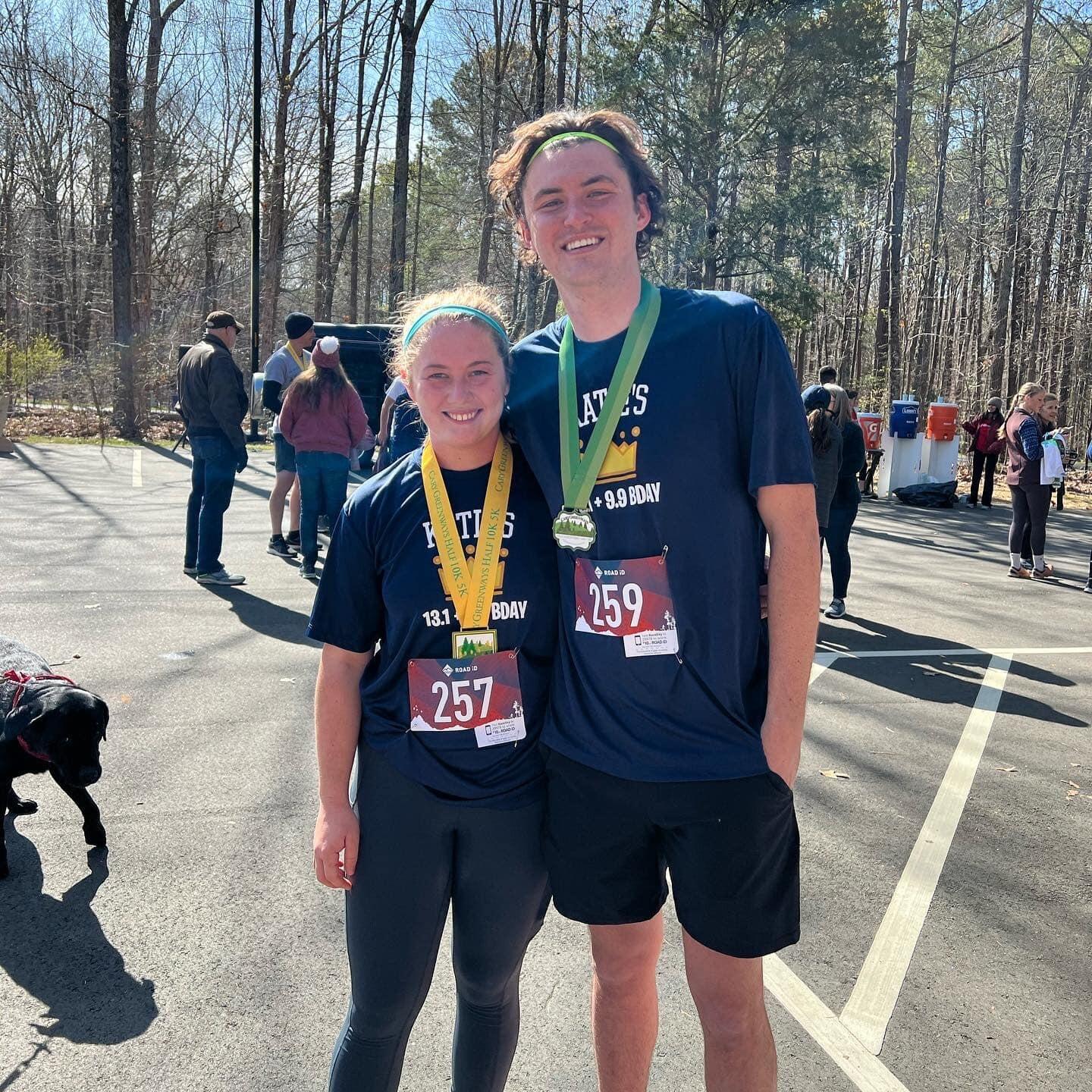 This is Morgan and Simon after completing a half-marathon (13.1 miles). This was a goal they both set out to do, and they accomplished it together! Simon killed it with about a 9 min pace the entire time, Morgan was not as fast (11 min pace). BUT THEY DID IT!