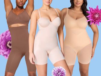 Collage of three wedding shapewear pieces