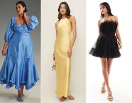 Three petite cocktail wedding guest dresses