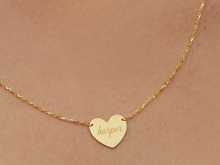Gold heart shaped name necklace