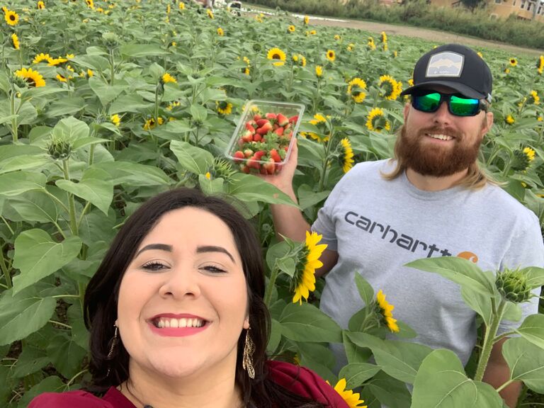 Our first time strawberry picking at a sunflower farm, why not! 