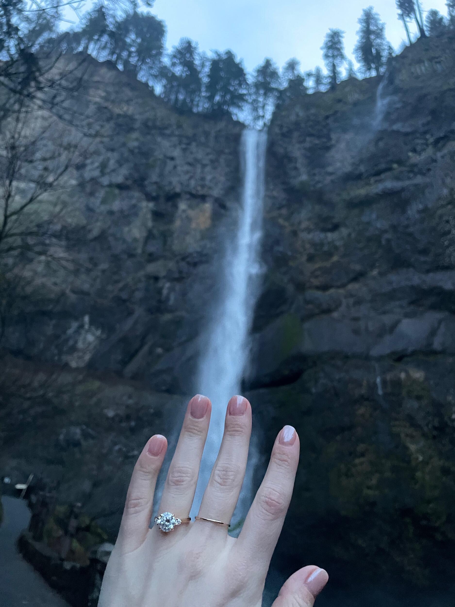 Engaged at Multnomah Falls <3