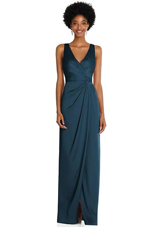 Dessy Group Flutter Sleeve Open-Back Velvet Maxi Dress with Draped