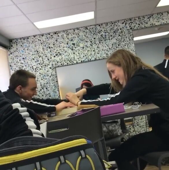 Thomas and Lizzy first had an actual conversation in study hall freshmen year (and by conversation we mean Lizzy tried to get to know him, and he was too awkward to respond to her questions with more than one word). Throughout the semester, Thomas attempted to woo her with his masterfully crafted magic tricks. Lizzy, on the other hand, only sat with him because he looked lonely.