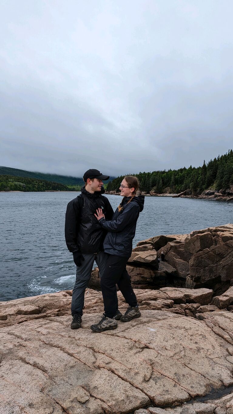 Our first big vacation together we took an 11 day road trip to New England. Pictured is our stop in Acadia National Park.