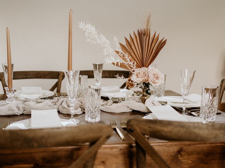 A gorgeous neutral wedding table setting.