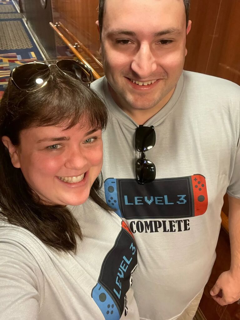 Hannah and Alex enjoyed their first cruise together on Disney Cruise Line's Dream. They enjoyed a lovely 5-night cruise together to celebrate their three year anniversary.

Fun note- Hannah had these shirts made just for the occassion!