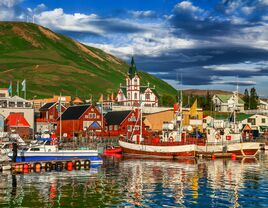 Husavik with traditional colorful houses, Iceland