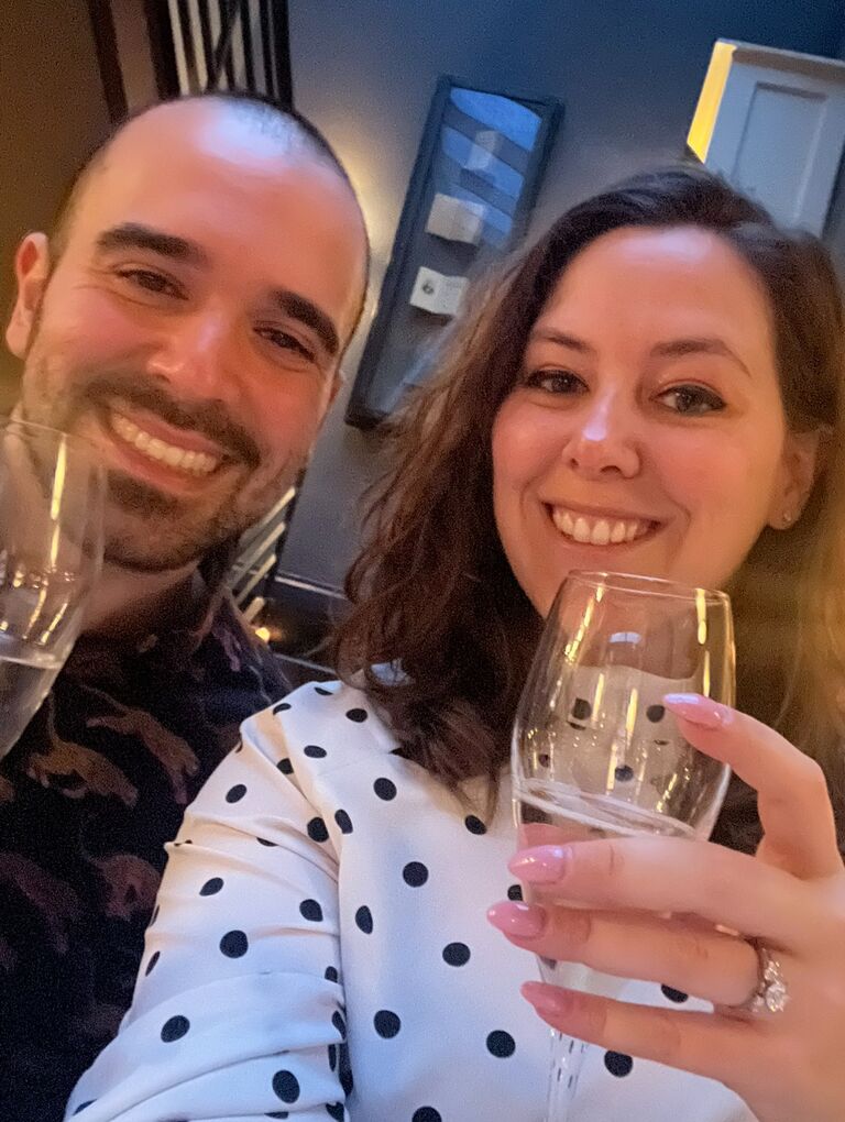 Celebrating our engagement the day Alex thought the proposal would happen
