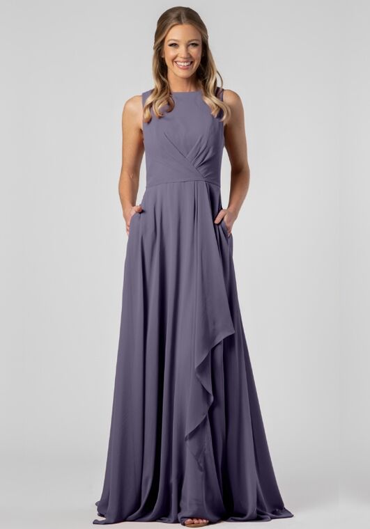 kb bridesmaid dresses Sleeveless Long Crepe Dress – Elegant Grey Modest Style for Women L main image 1