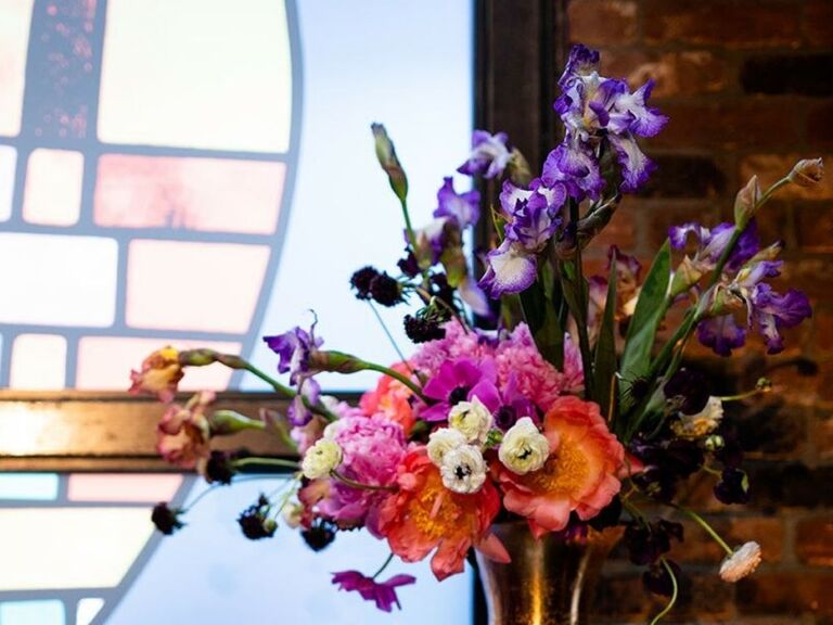 purple iris flower arrangement