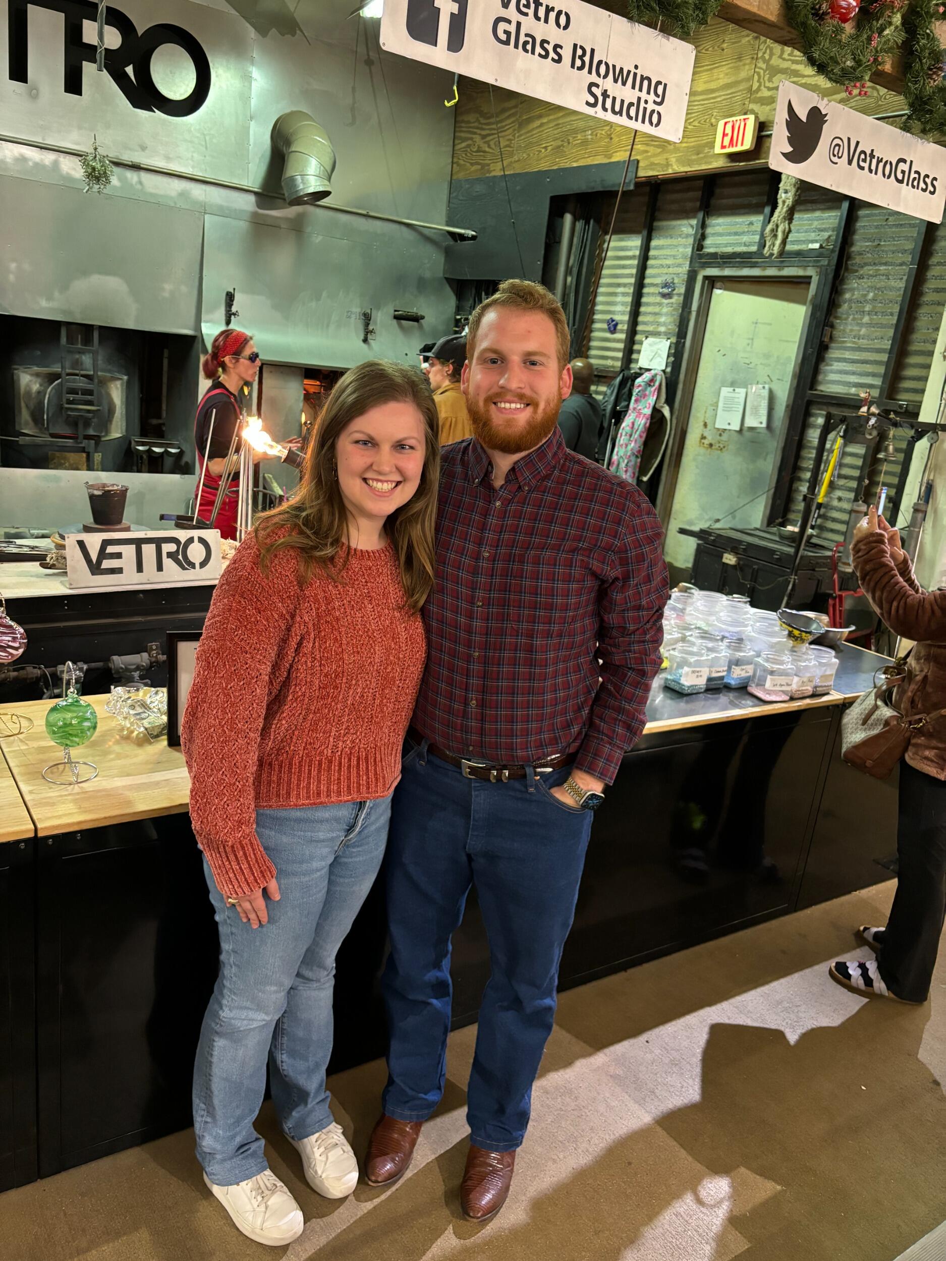 Katherine surprised Wyatt with a glassblowing experience as a belated first dating anniversary gift!