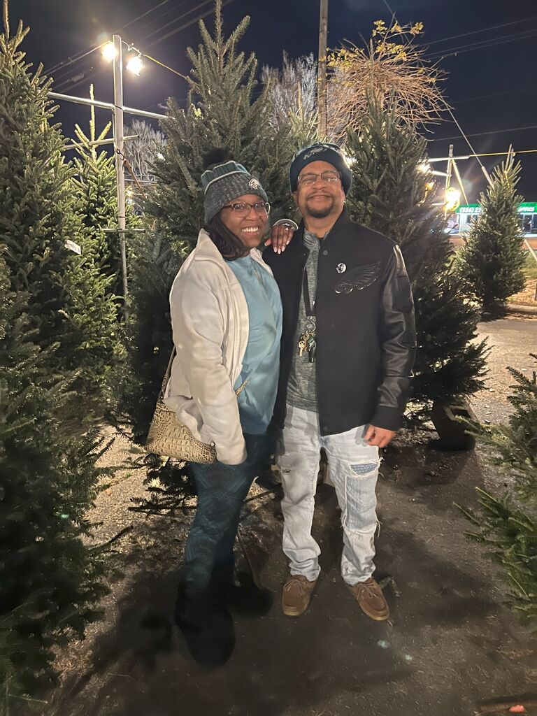 The day we got engaged at a beautiful christmas tree lot! 