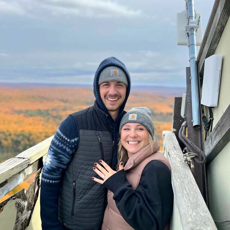 We're ENGAGED! Ben proposed on the ski jump at Copper Peak, Upper Michigan.