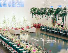 Christmas themed wedding reception space