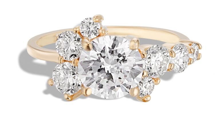 Burst cluster yellow gold engagement ring