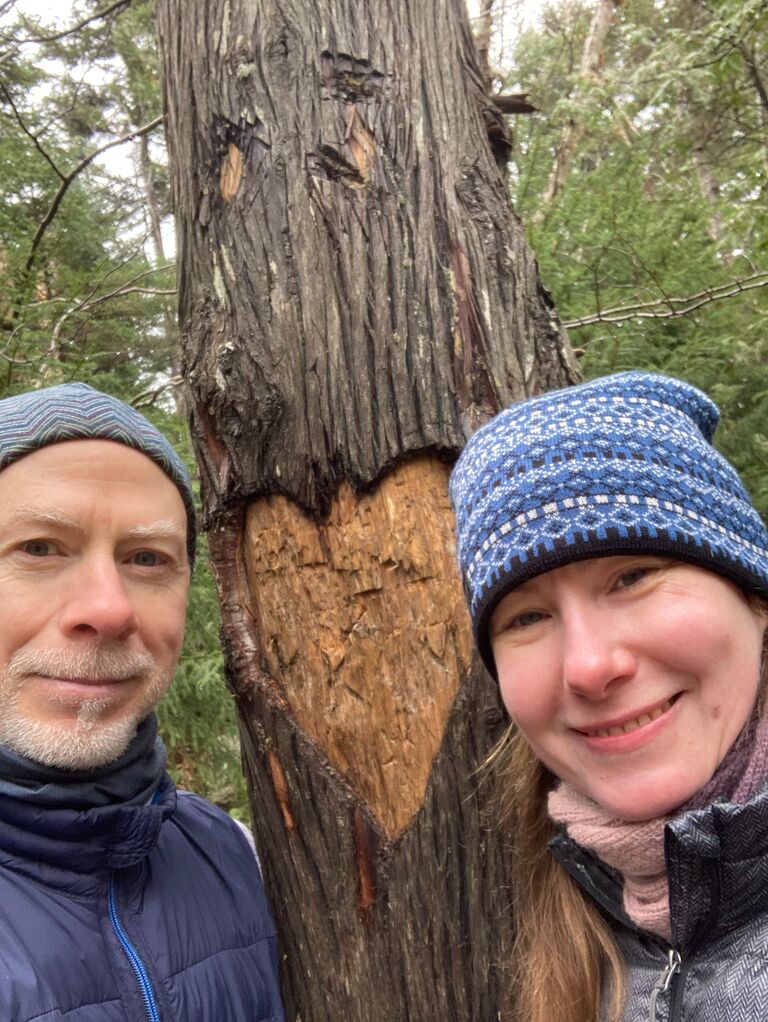 Our trip to the High Peaks region of the Adirondacks. We did not carve the heart but did take advantage of it for the photo.