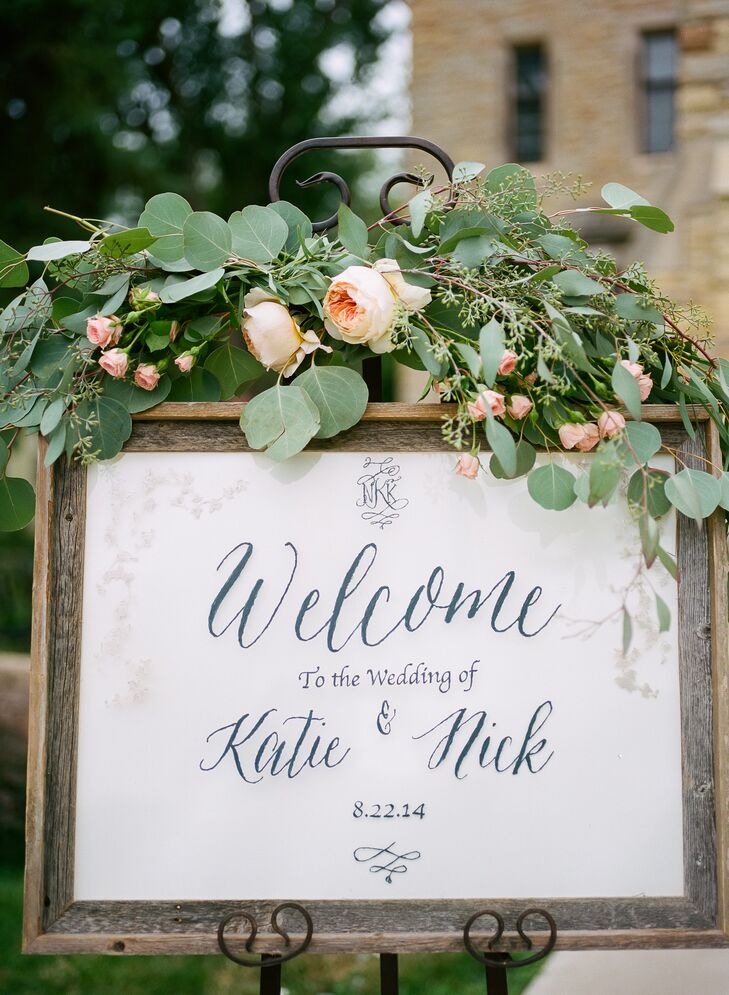 DIY Framed Welcome Sign with Eucalyptus and Garden Rose Decor