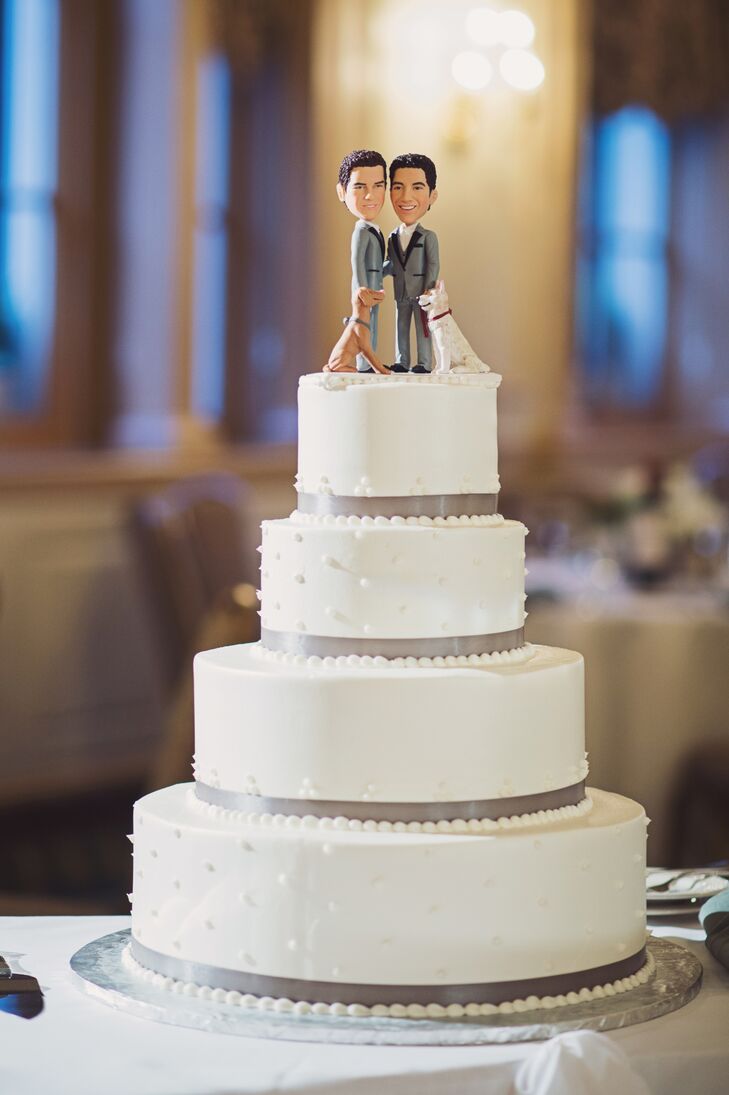 Simple Four Tiered Wedding Cake With Silver Trim