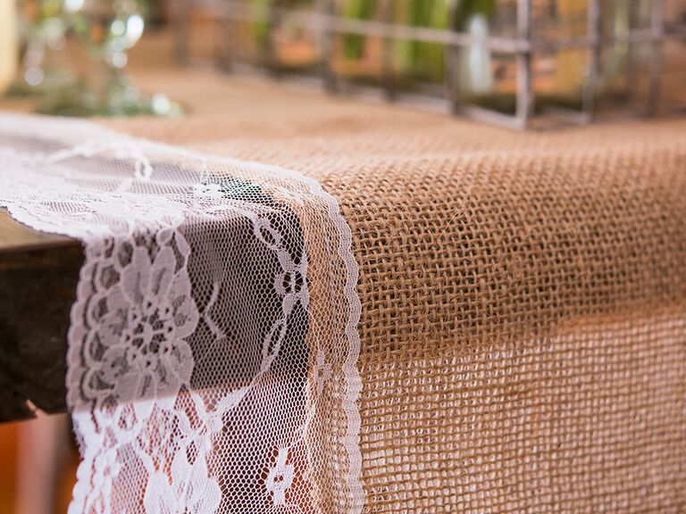 The Knot Shop natural burlap and lace table runner
