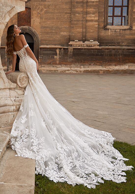 Mermaid style wedding hot sale dresses with long train