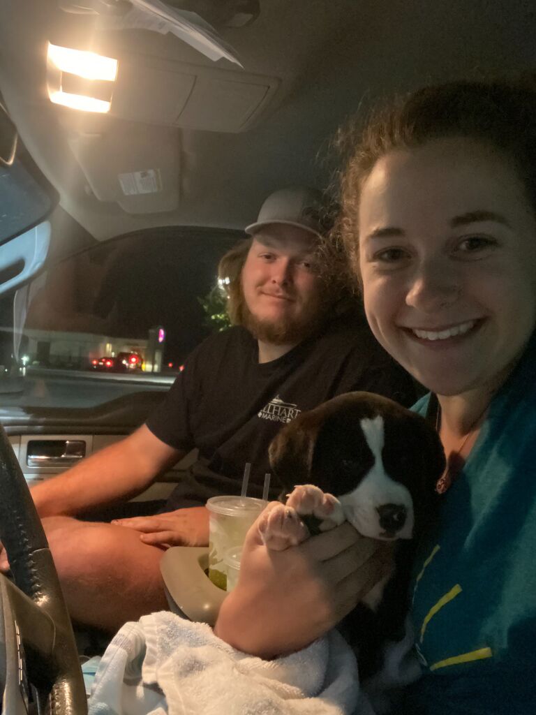 We adopted a puppy together during my Spring Semester Exams. After I saw a heart-wrenching Facebook post, I convinced Nathan to ride with me to Jacksonville, NC at 9 pm to pick up this puppy-who is now known as our precious baby, Fisher.