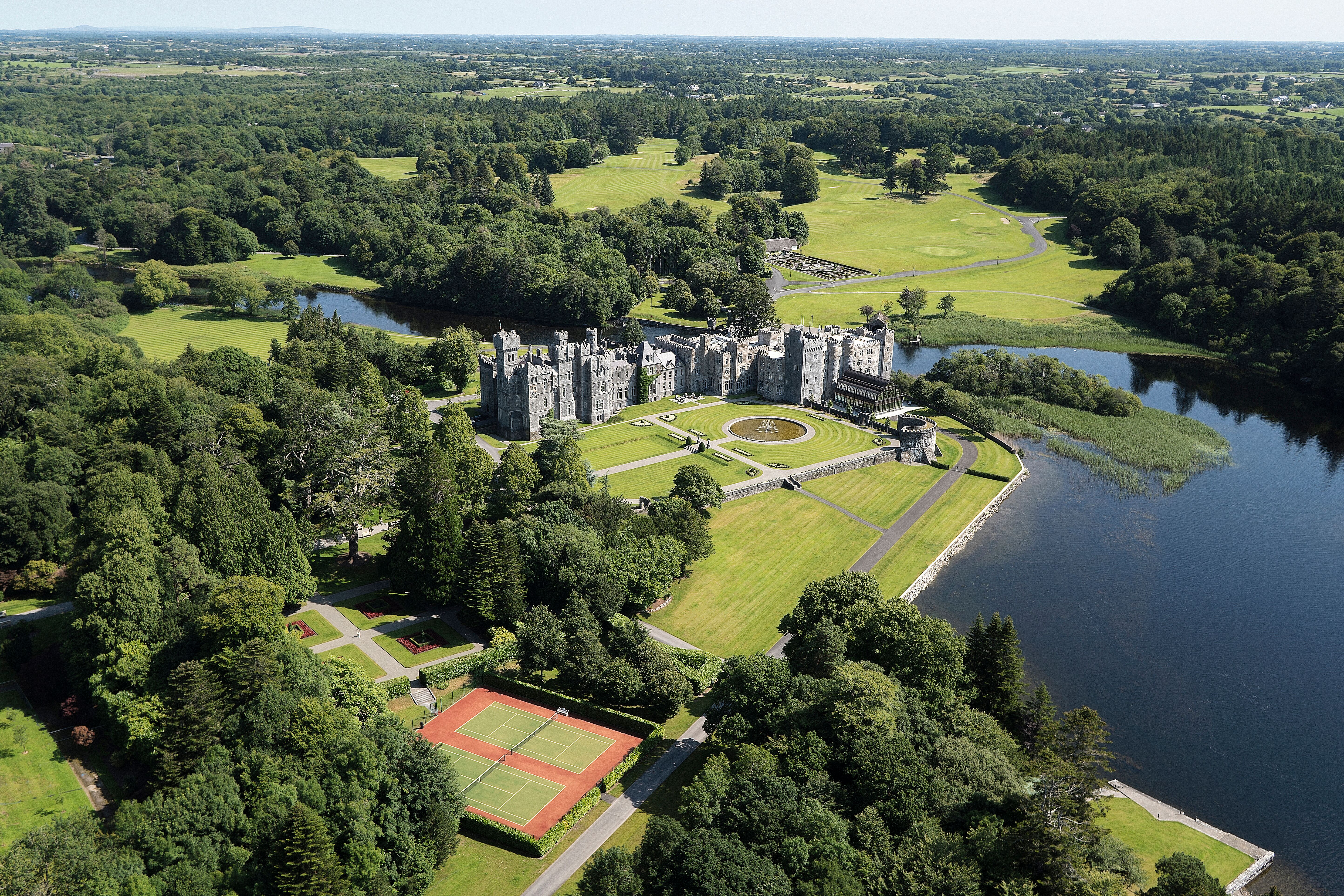 ashford castle in count mayo greenery and castle overview aerial photo