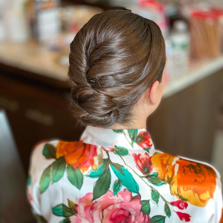 Sleek Twist medium bridesmaid hairstyle
