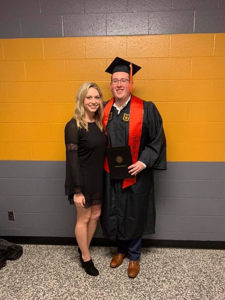 Matt's graduation from Mizzou with his degree in Mechanical Engineering. He now works at Boeing and has received a  Master's in Mechanical Engineering from Washington University in St. Louis.