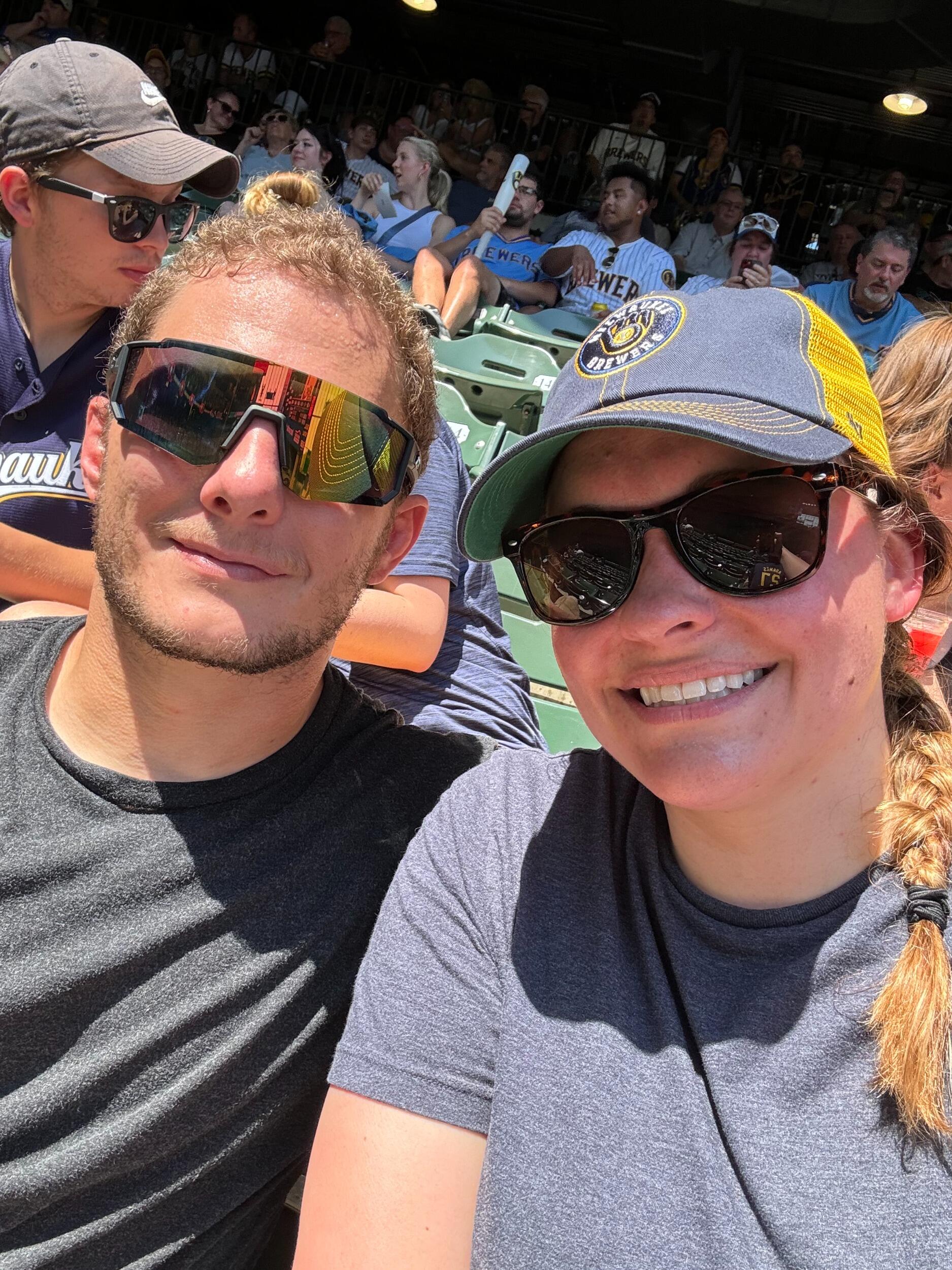 In July 2024 we attended a Brewer's Game with some of the extended Zimmerman family. This is one of many fun activities we've attended together throughout the course of our relationship, including a Drag Show Bingo event, multiple comedians' shows, many movies at the local theater (mostly Marvel ones), and most recently a Sevendust concert in March of 2025.