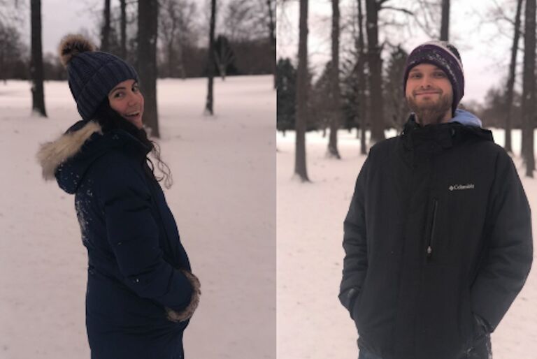 Our first Christmas together – and Alexa's first White Christmas! In fact, we got a few White Christmases during our time in Ann Arbor. This one inspired an impromptu photo shoot during which we snuck onto the local golf course and left our bootprints in the fresh snow!