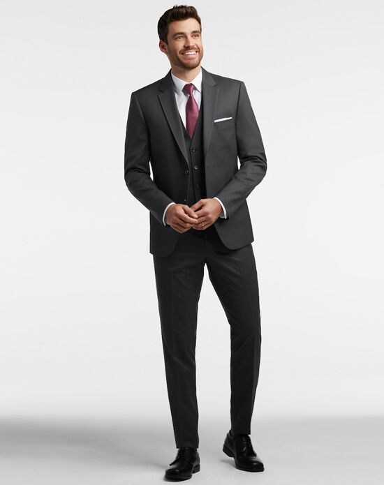 MEN'S WEARHOUSE Calvin Klein Charcoal Gray Performance Wool Suit Wedding  Tuxedo | The Knot