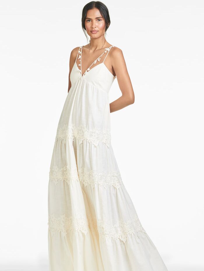 Bohemian white beach wedding dress by Sachin & Babi. 