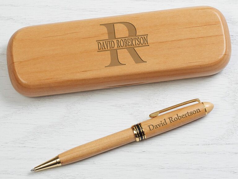 custom wooden monogram pen with case gift for husband
