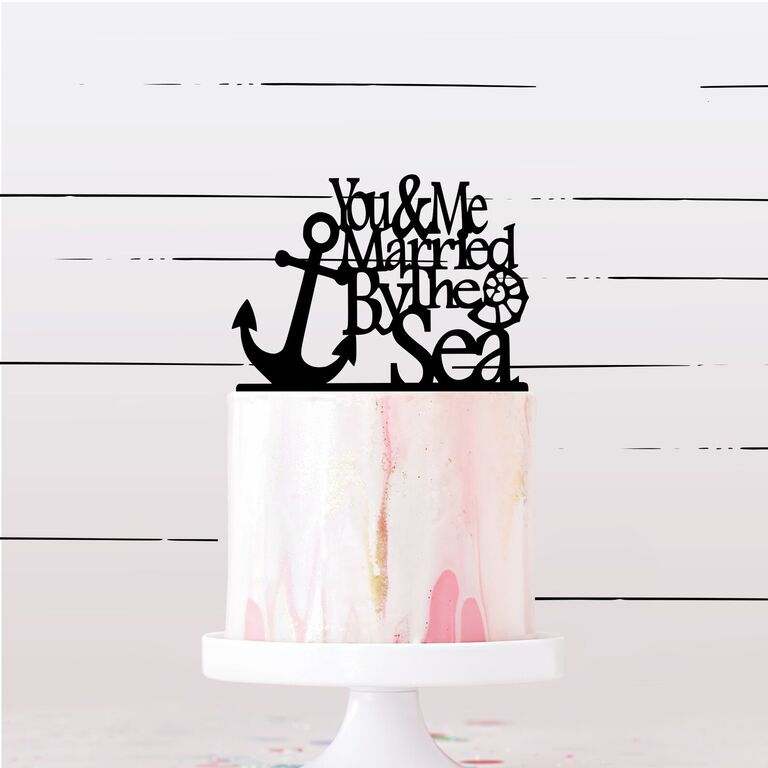 "You & Me Married By The Sea" Funny Wedding Cake Topper