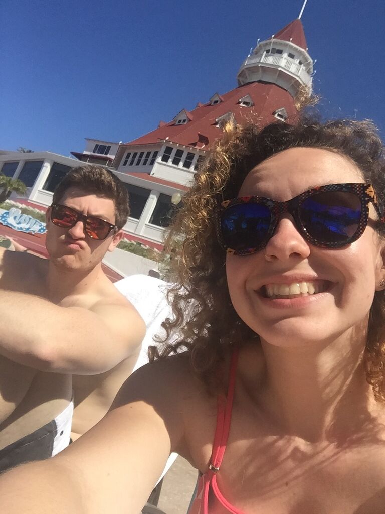 Our 1st vacation together we snuck into the pool at the Coronado Hotel in San Diego...