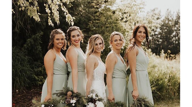 sweet pea bridesmaid dresses B193014 Long V-neck Halter Sunset Print Bridesmaid Dress