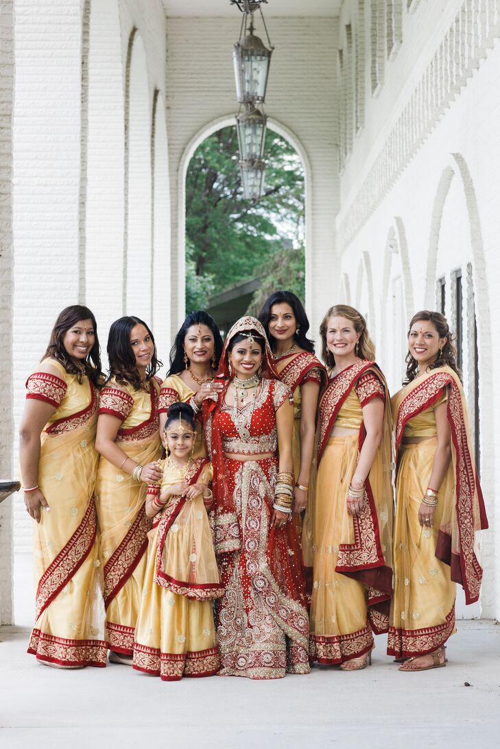 Traditional Red And Gold Bridesmaid Saris