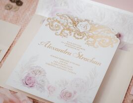 Pink and gold invitation for bridal shower