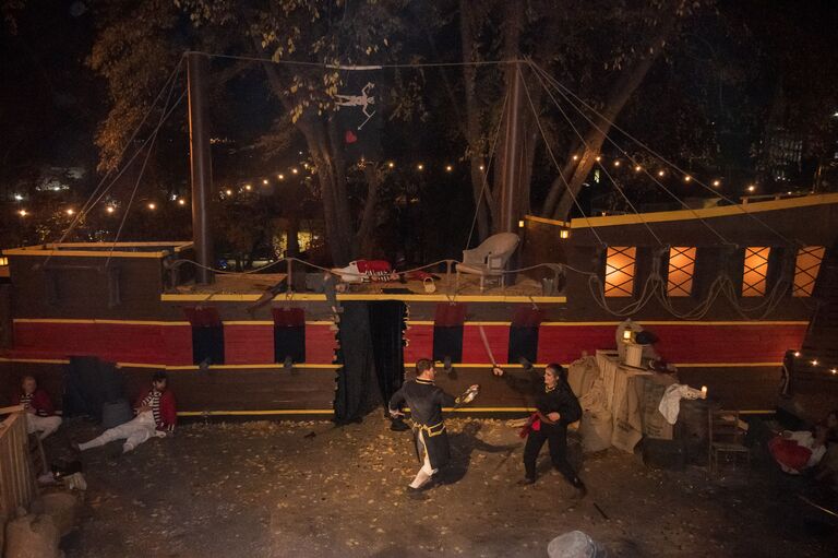 In October of 2022 Julie and Jeremy hosted their largest party to date.  Four hundred guests attended the Pirate themed event where Julie and Jeremy swashbuckled a four minute long choreographed sword fight as part of the evening show.