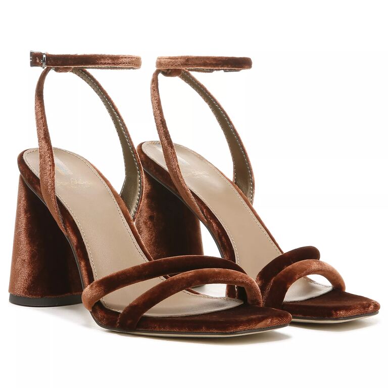 boho velvet block heel bridal sandal with double toe straps